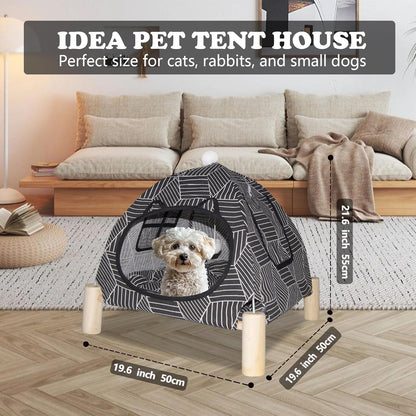 2-in-1 Elevated Cat Tent Cat House, Quick Assembly and Disassembly, Portable Indoor/Outdoor Cute Cat Bed Cave-Black Diamond Pattern