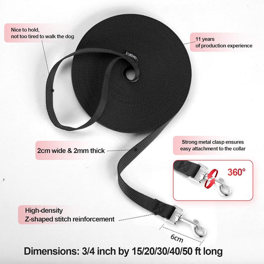 Dog/Puppy Obedience Recall Training Agility Lead - 15ft 20ft 30ft 40ft 50ft Training Leash - Great for Play, Camping, or Backyard - Black 30ft (30Feet, Black)