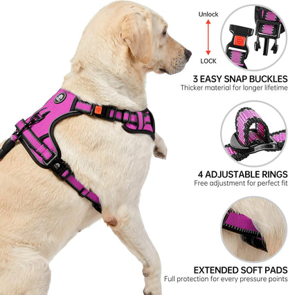 NESTROAD No Pull Dog Harness,Adjustable Oxford Dog Vest Harness with Leash,Reflective No-Choke Pet Harness with Easy Control Soft Handle for Large Dogs(X-Large,Fuchsia Pink)
