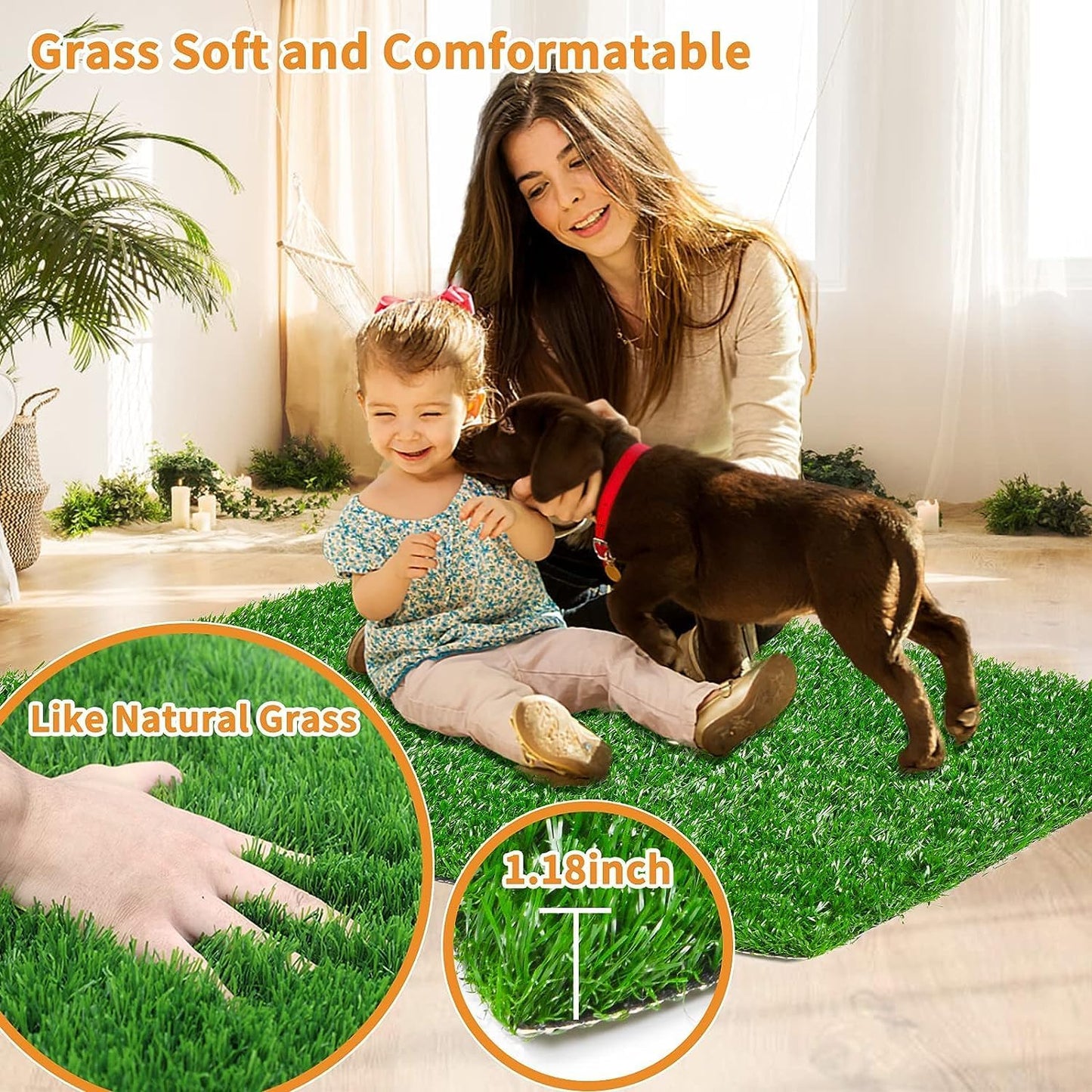 LOOBANI Dog Grass Pee Pads, 2 Pack Artificial Grass Pads for Potty Tray, Fake Grass for Dogs to Pee On, Outdoor Indoor Pee Grass for Dog Potty (18 * 23 inch)