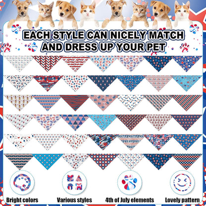 Sanwuta 120 Pcs 4th of July Bandanas for Dogs Patriotic Pet Scarves Adjustable Soft Cute Dog Triangle Scarfs for Medium Small Dogs Cats Large Puppy