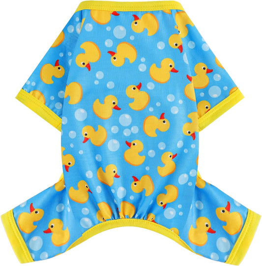 Dog Pajamas Small Sized Dogs Stretchable Summer Dog Clothes Pjs 4 Legs Girl Boy Cute Soft Puppy Outfits Doggie Cat Jammies Jumpsuit Sleeper for Pet, Blue Duck, XS