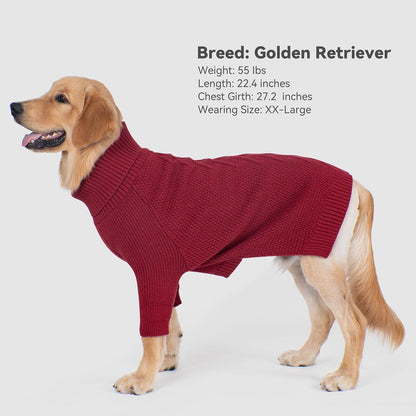 cyeollo 4XL Dog Sweater,Knitwear Turtleneck Pullover Sweaters Fall Winter Dog Clothes Sweaters for Large Dogs Female, Burgundy Red XXXXL
