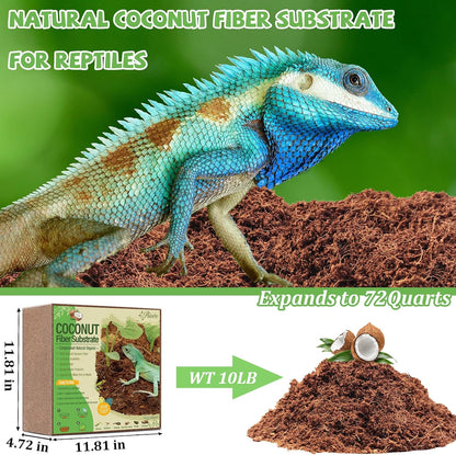 Riare 10LBS Natural Coconut Fiber Substrate for Reptile- Premium Compressed Coconut Husk Terrarium Bedding for Reptile, Tortoise, Frogs, Snakes, Hermit Crabs, Burrowing Animals