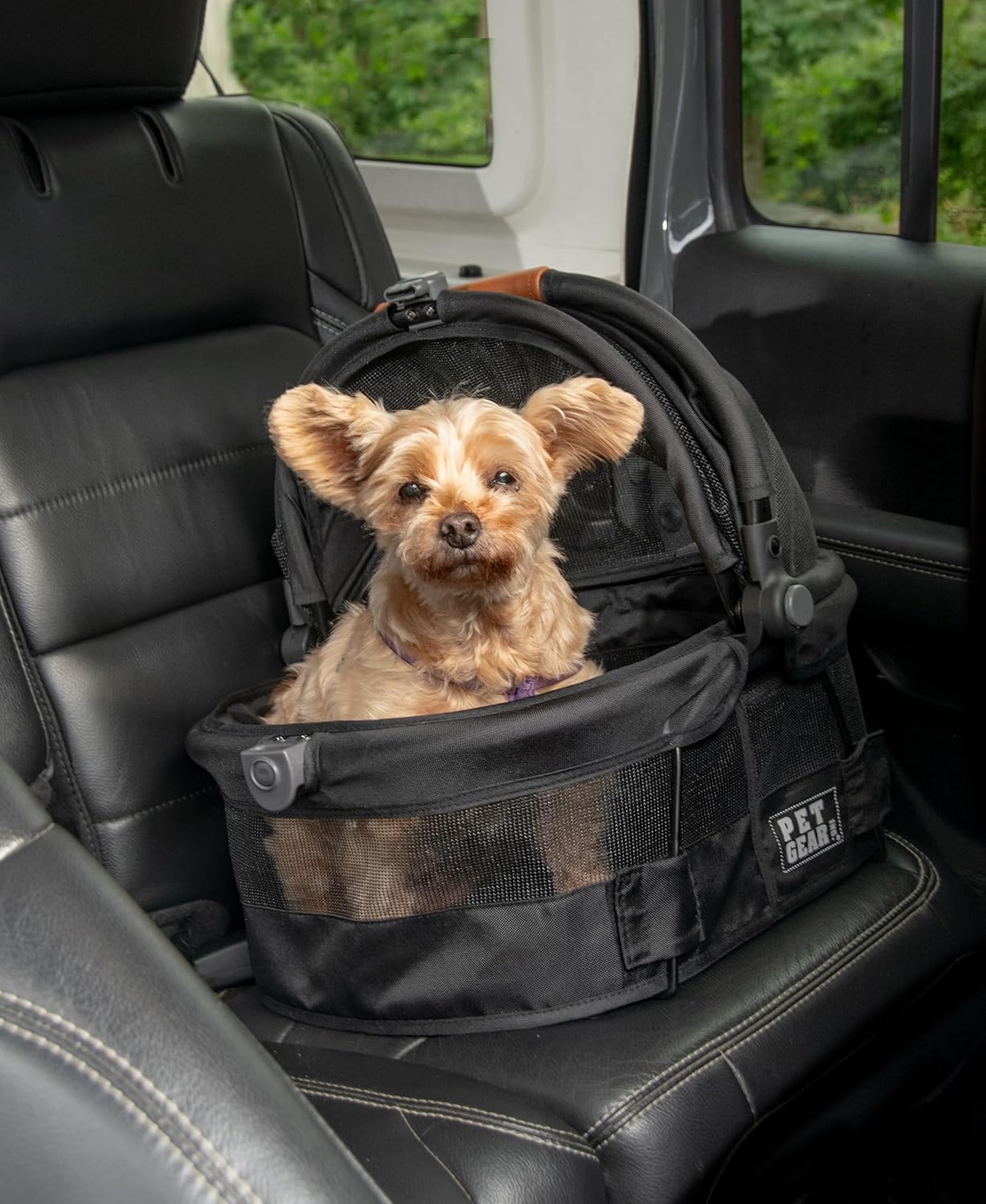 Pet Gear No-Zip View 360 Ultra Lite Pet Safety Carrier & Car Seat for Small Dogs & Cats Push Button Entry, 15", Onyx - Pawvie