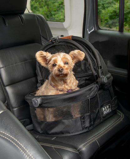 Pet Gear No-Zip View 360 Ultra Lite Pet Safety Carrier & Car Seat for Small Dogs & Cats Push Button Entry, 15", Onyx - Pawvie