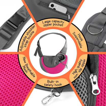 YUDODO Pet Sling Carrier for Small Dogs & Cats – Hands-Free Puppy Carrier with Safety Hook, Large Zipper Pocket, Soft Breathable Mesh, Adjustable Strap & Reflective Strip (Pink 1.0 M)