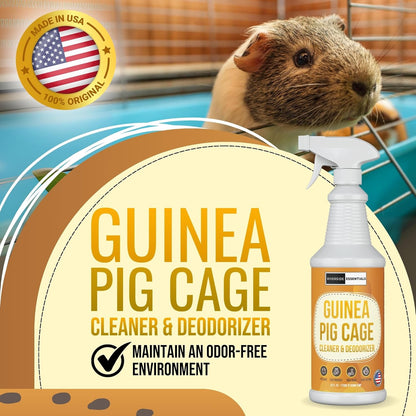 32oz Guinea Pig Cage Cleaner & Deodorizer Spray - Safe & Effective Odor Eliminator for Small Animal Cages - Non-Toxic & Pet Safe Friendly Formula - Made in the USA