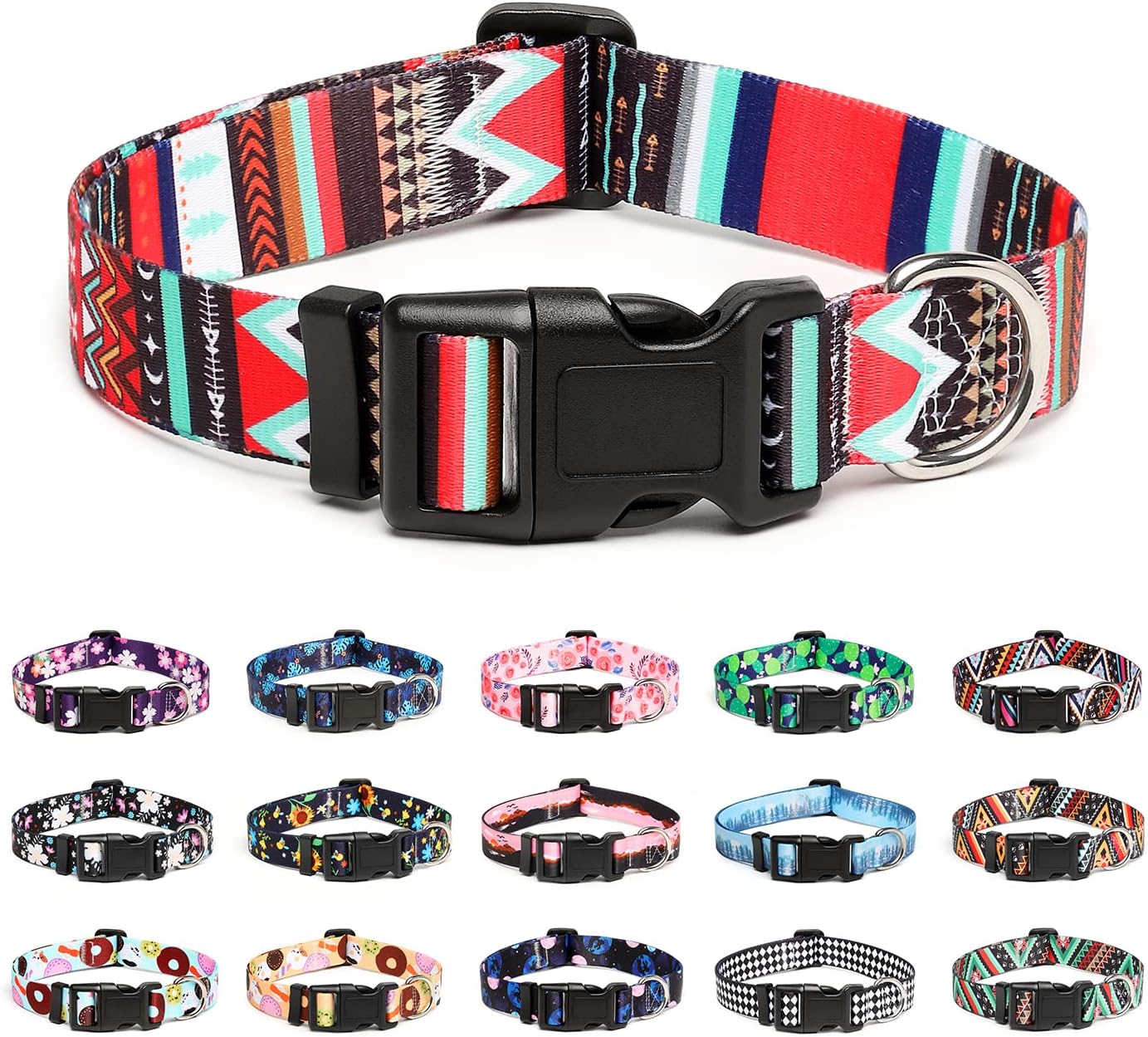Mercano Adjustable Dog Collar - Special Design Patterns, Soft Nylon Comfortable Sturdy Pet Collar for Small Medium Large Dogs (M, Tribal Red)