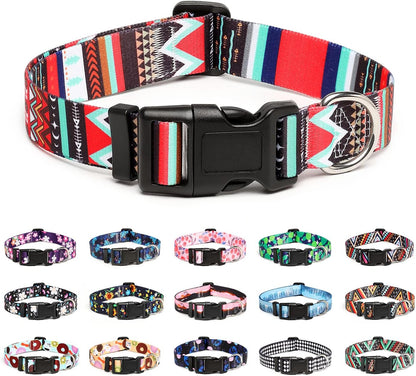 Mercano Adjustable Dog Collar - Special Design Patterns, Soft Nylon Comfortable Durable Pet Collar for Small Medium Large Dogs (L, Tribal Red)