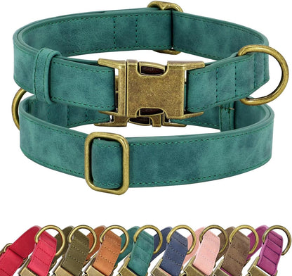 Didog Soft PU Leather Dog Collar, Stylish Quick Released Dog Collars for Medium Dogs, Easy Clean Adjustable Pet Collar for Daily Walking, Green, M Fit 13-21" Neck