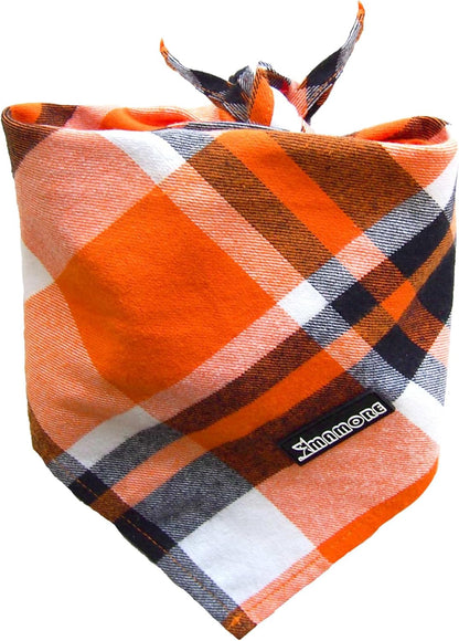 Adjustable Plaid Dog Bandanas,1PC Soft Washable Cotton Triangle Bib Kerchief Scarfs for Small Medium Large Dogs and Cats (Orange, Large)