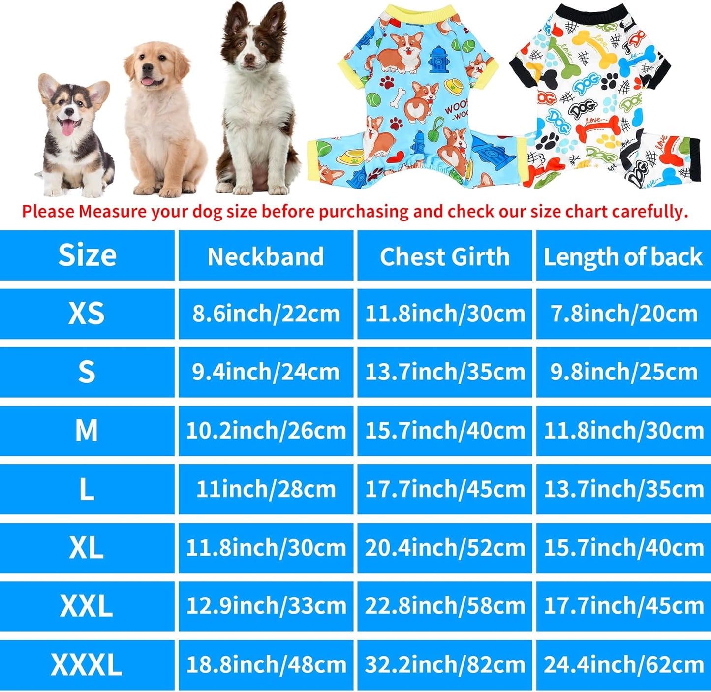 2PCS Dog Pajamas for Large Sized Dog Pjs Clothes Puppy Onesies Outfits Pet Jammies Boy Girl Male Female Apparel Soft Strechy Paw Bone Print L