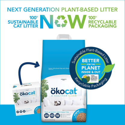 ökocat Original Wood Clumping Cat Litter, Unscented, 18.8 pounds - Natural Ingredients, Stops Odor, Clumps Solid, 99% Dust Free, Great for All Cats