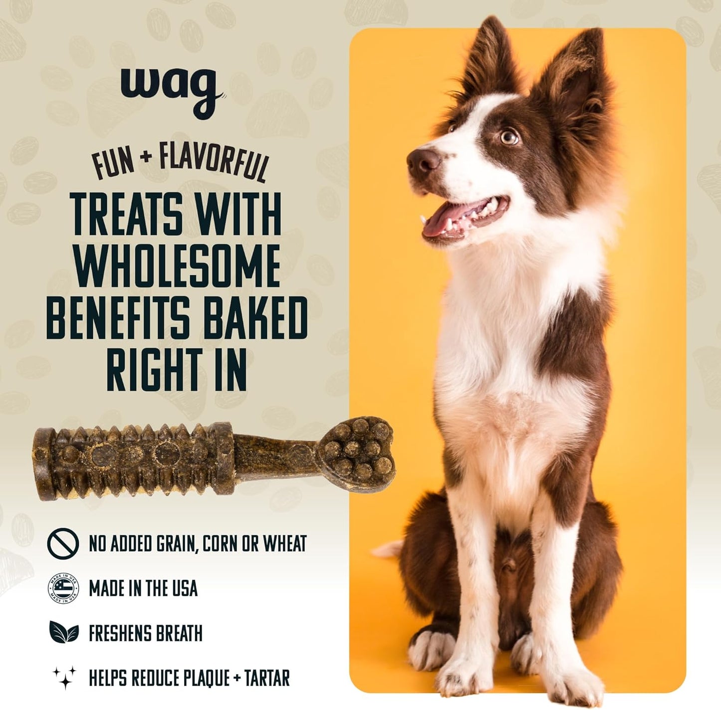 Amazon Brand - Wag Dental Dog Treats to Help Clean Teeth & Freshen Breath - Small, Unflavored, 2.25 pounds, 60 Count (Pack of 1)