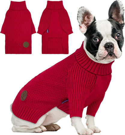 cyeollo Small Dog Sweater, Warm Turtleneck Sweaters for Small Girl, Knit Doggy Sweatshirt with Sleeves Fall Winter Pullover Cold Weather Dog Clothes for Indoor & Outdoor Wear, Red S