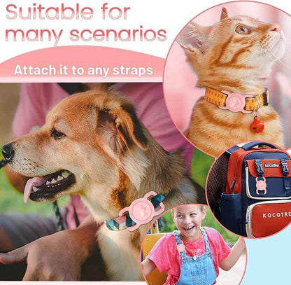 SANKALA Airtag Dog Collar Holder, [1 Pack] Waterproof Airtag Collar Holder for Dog, Silicone Full Body Covered Anti-Lost Protective Apple Airtag Case for Pet Collar - Fits All Width Collars,Pink