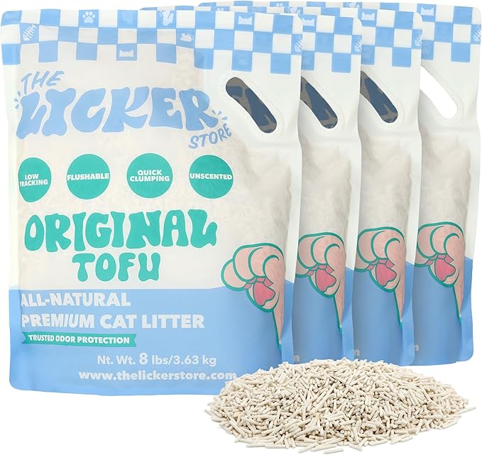 CLR3008A-SET4 Ultra Absorbent Fast Clumping, Flushable, Natural Ingredient, Odor Control, Low Dust and Low Tracking Tofu Cat Litter, 8 LBS x 4 Bags