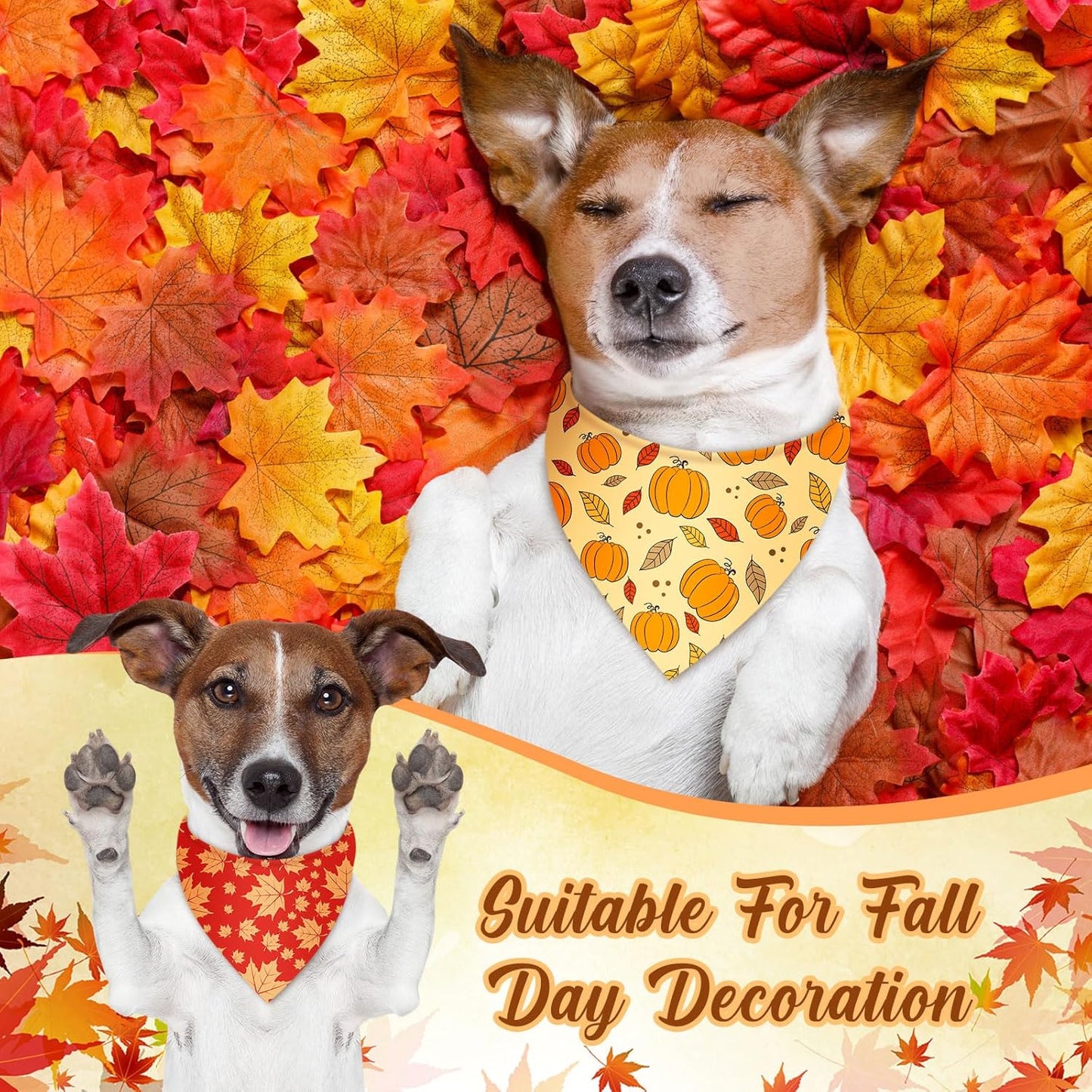 500 Pcs Fall Bandanas for Dogs Autumn Dog Bandanas with Maple Leaves Pumpkin Patterns Soft Bibs Adjustable Triangle Doggie Scarf for Small Medium Large Pet Costume 25.6 x 17.7 x 17.7 Inch