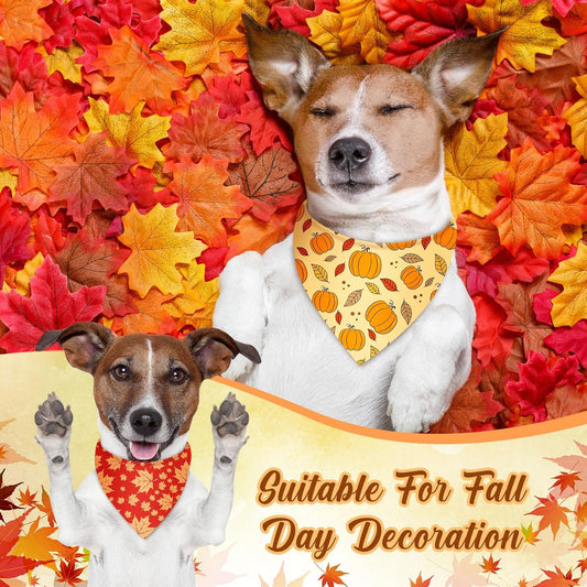 500 Pcs Fall Bandanas for Dogs Autumn Dog Bandanas with Maple Leaves Pumpkin Patterns Soft Bibs Adjustable Triangle Doggie Scarf for Small Medium Large Pet Costume 25.6 x 17.7 x 17.7 Inch