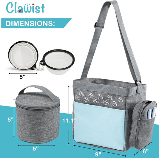 Dog Travel Bag with Treat Pouch, Airline Approved Dog Bags for Traveling, 2 Dog Food Travel Container, 2 Travel Bowls, Weekend Dog Travel Bag for Supplies, Dog Travel Kit Accessories