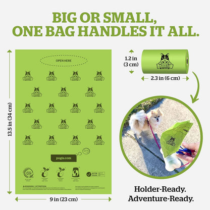 Pogi's Compostable Poop Bags – Leak-Proof, Extra-Large, Made with Plants – 18 Rolls (270 Bags)