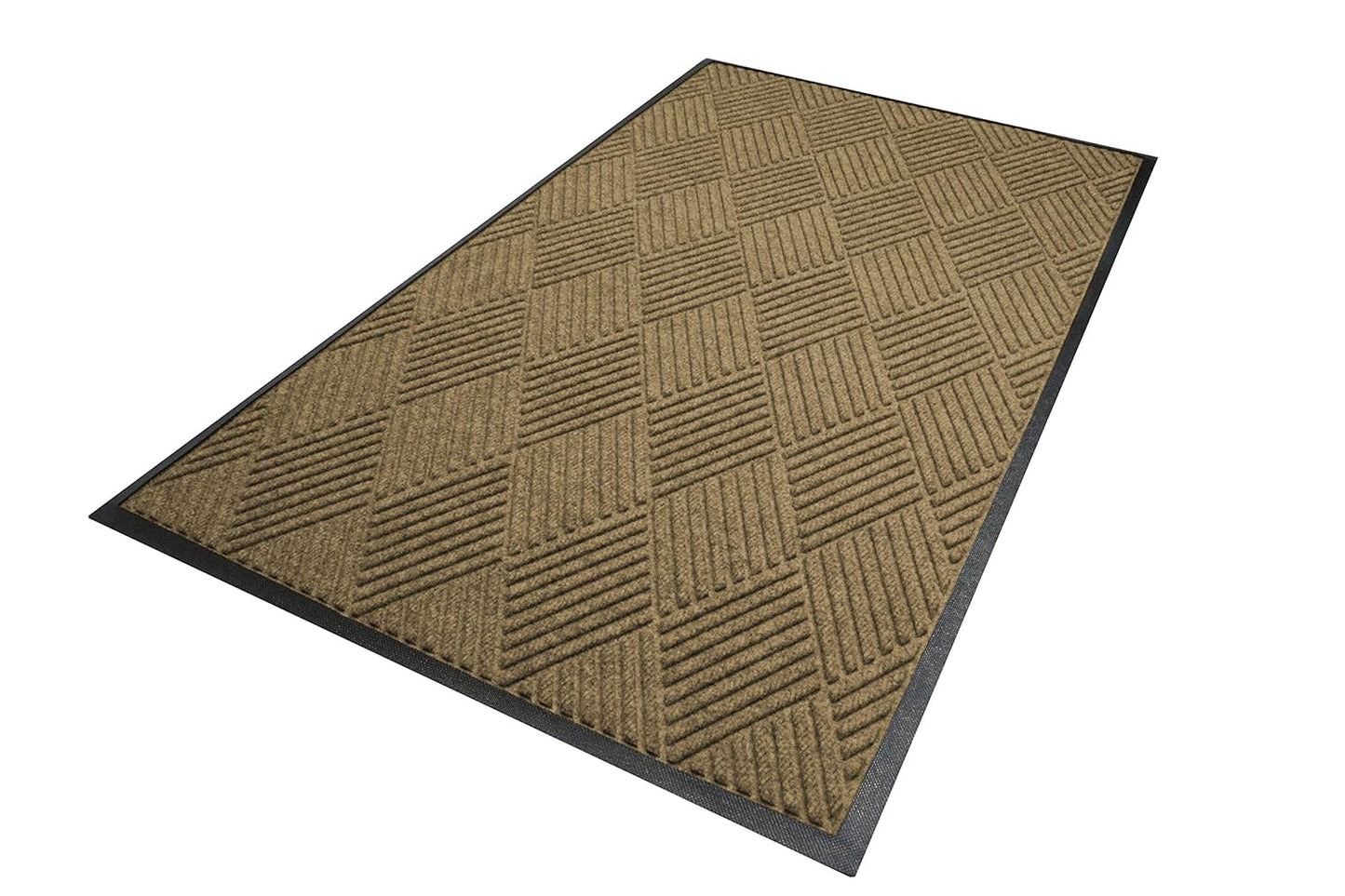 WaterHog Diamond | Commercial-Grade Entrance Mat with Rubber Border – Indoor/Outdoor, Quick Drying, Stain Resistant Door Mat (Camel, 3' x 8')