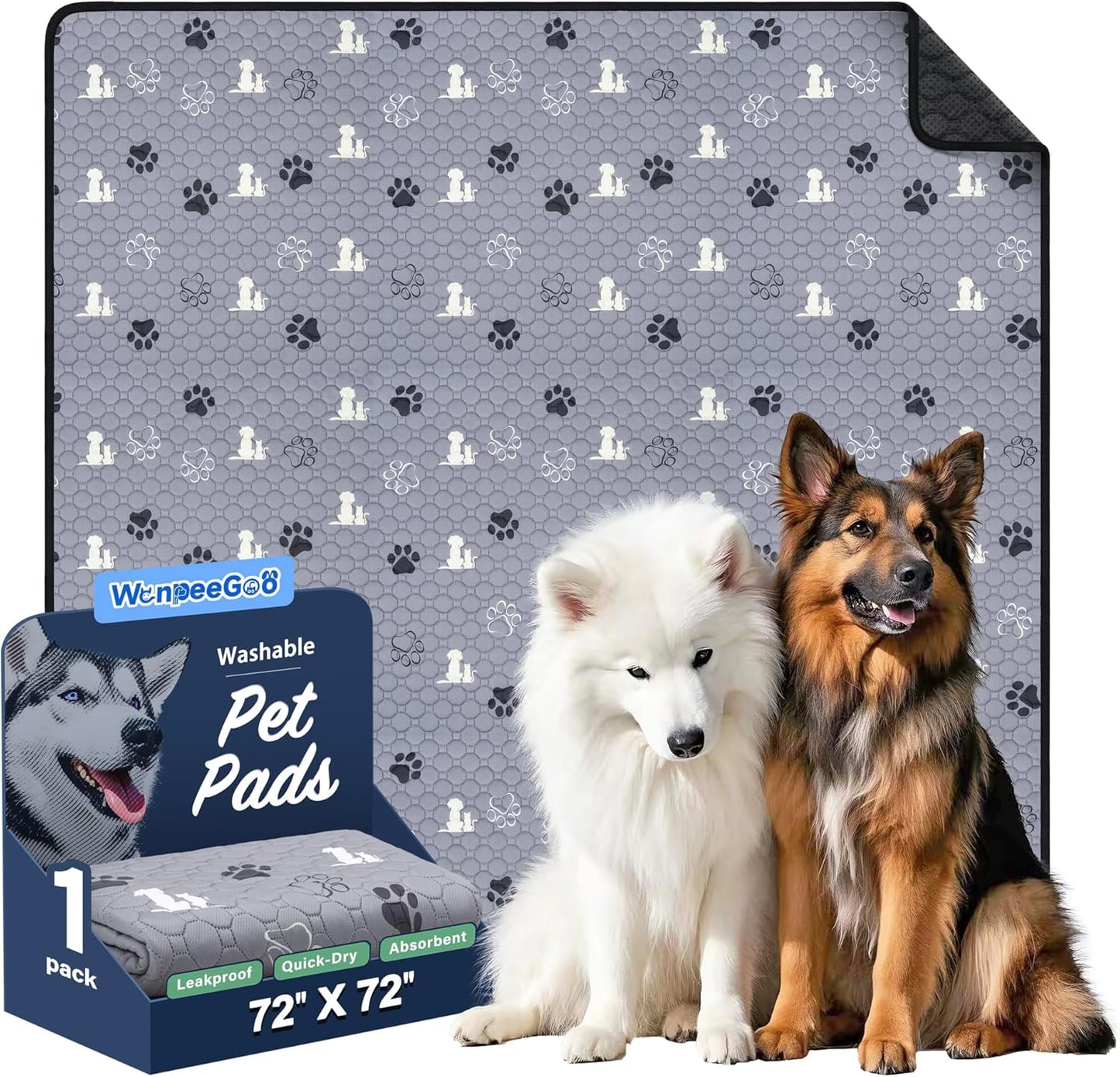 Washable Dog Pads - Extra Large Reusable Training Mat, Absorbent Non-Slip Potty Pads for Dogs, Grey 72"x72"