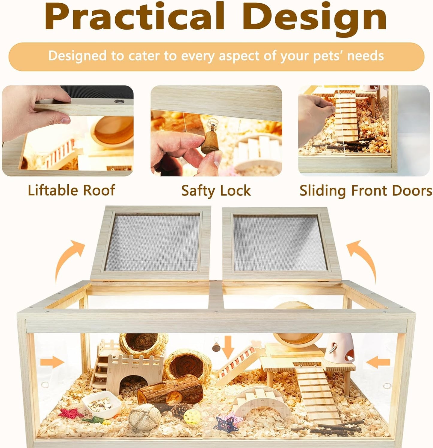 Prolee Hamster Cage Chewproof, Mice and Rat Habitat with Transparent Sides, Hamster Cage with Openable Mesh Top, Solid Built with Lock Design and Leg Stand, 48" inch