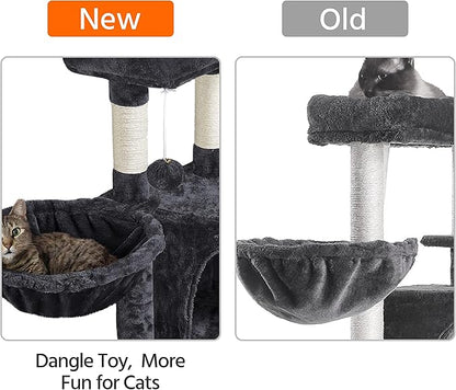 Topeakmart 42in Cat Tree Tower for Indoor Cats, Cat Condo with Perch & Hammock, Activity Center, Multi-Level Cat Furniture with Scratching Posts, Cat House, Black