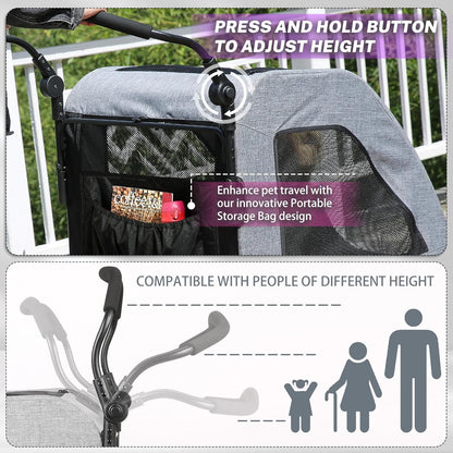 EchoSmile XL Extra Large Dog Stroller - Adjustable Handles,Lightweight Folding Pet Stroller,All-Terrain 4 Wheel for 2 Medium Dogs,Dual Entry Safety Dog Stroller,Capacity 160 lbs,Gray - Pawvie