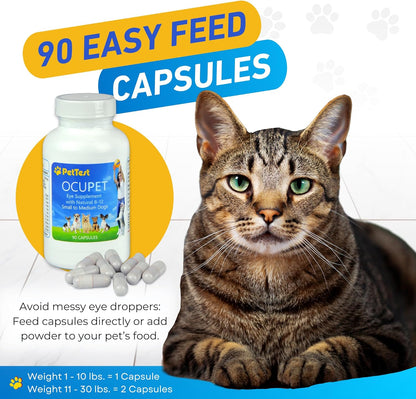 Ocupet Advanced Vision & Eye Health Supplement for Cats & Small-Medium Dogs, Packed with Natural B12, Grape Seed Extract & Lutein to Support Pets with Diabetes or Eye Related Conditions-90 Capsules