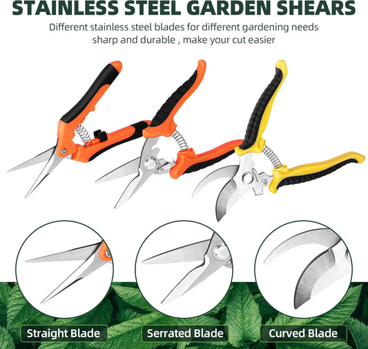 3-Pack Stainless Steel Pruning Shears, Pruning Snips and Clippers for Gardening