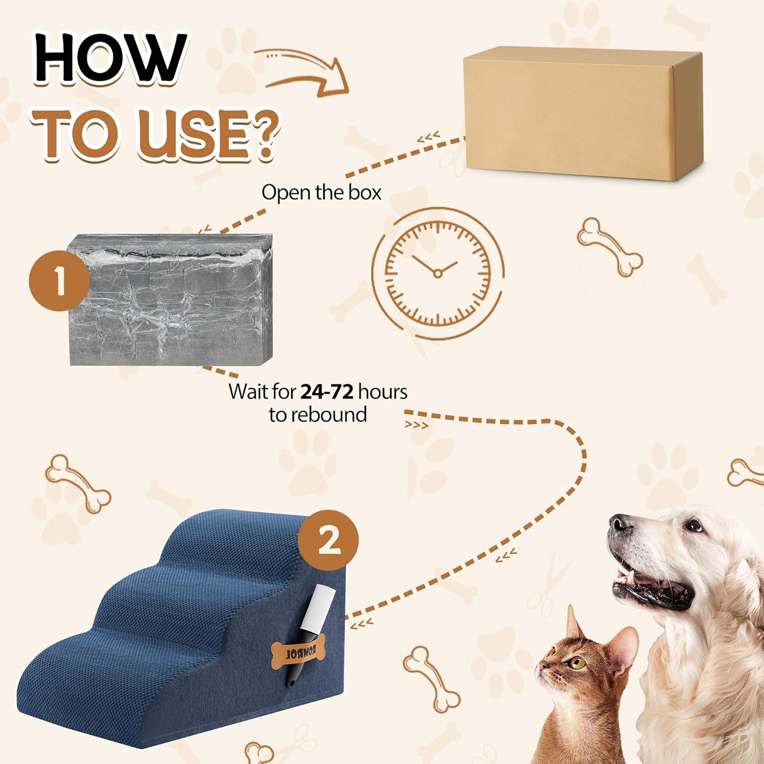 Romrol Dog Stairs Ramp for High Beds Couches, High Density Foam Pet Steps with Durable Non-Slip Waterproof Fabric Cover, Dog Stairs for Small Dogs or Cats or Pets, 3-Step,15 Inch,Dusty Blue - Pawvie