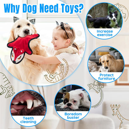 No Stuffing Dog Squeaky Toys, Glowing Eyes Crinkle Plush Puppy Toys for Teething Chewing, 5pcs Flat Tough Dog Toys Set for Large Medium Small Dogs to Keep Them Busy