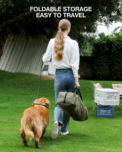 24-Inch Collapsible Travel Dog Crate, Portable 4-Door Soft Kennel for Medium to Large Dogs, Durable Mesh Windows, Indoor/Outdoor Use, Foldable, with Storage Bag (Green)