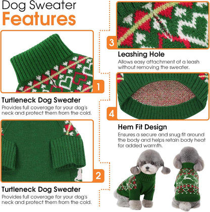 Queenmore Dog Christmas Sweater,Turtleneck Knitted Pullover Xmas Dog Clothes Sweatshirt,Pet Christmas Outfit, Warm Doggy Sweaters for Small Dogs Boy Girl,XS
