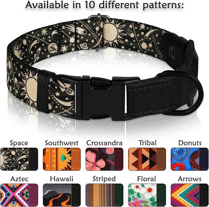 AirTag Dog Collar with Metal Buckle - Printed Nylon Soft Leather Dog Collar with Apple AirTag Holder - Secure Tracking GPS Pet Collars for Girl Boy Small Large Dogs (S, 12"-15" Neck Fit, Space)
