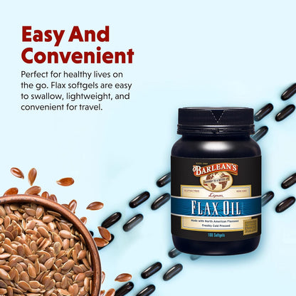 Barlean's Lignan Flaxseed Oil Softgels, Cold-Pressed Flax Seed Supplement with 1,550 mg ALA Omega-3 Fatty Acids for Joint & Heart Health, 1000mg, 250 ct