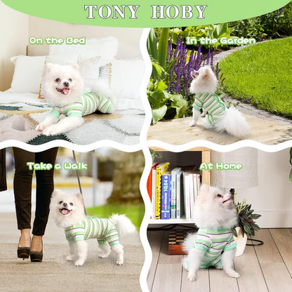 TONY HOBY Dog Pajamas, Male Dog Jumpsuit with Green Stripe, Dogs Clothes for Small Medium Size Dogs (Green&White, Boy, M)