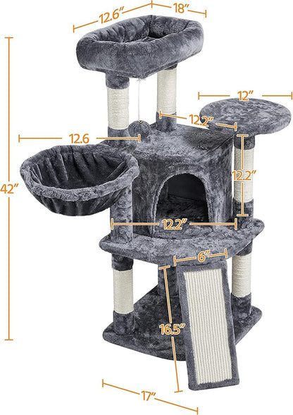 Topeakmart Cat Tree, 42in Multi-Level Cat Furniture with Perch, Scratching Posts, Hammock & Condo, Dark Gray