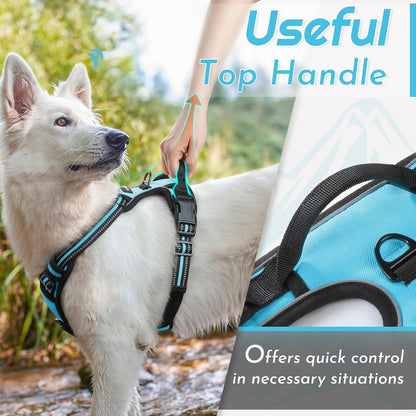 Eagloo Dog Harness for Large Dogs, No Pull Service Vest with Reflective Strips and Control Handle, Adjustable and Comfortable for Easy Walking, No Choke Pet Harness with 2 Metal Rings, Sky Blue, L