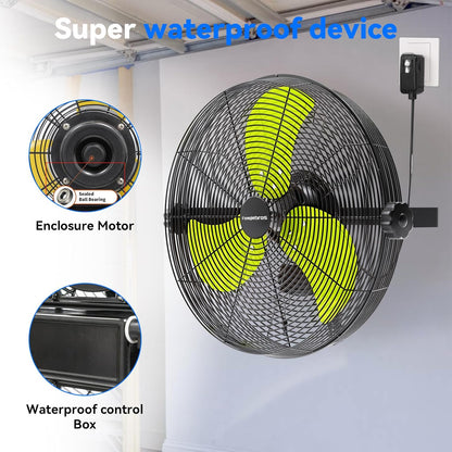 2600 CFM 14 inch Outdoor High Velocity Wall Mounted Fan, 3-Speed Metal Fans with IP44 Enclosure Motor, Industrial Grade Weatherproof Wall Fan for Patio, Greenhouse, Garage, and Gazebo
