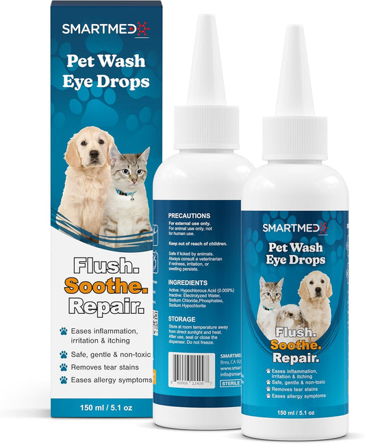Large Pet Eye Wash 5.1 oz Gentle Eye Irritation Solution for Pets – Removes Dirt, Debris & Tear Stains – Safe for Daily Use