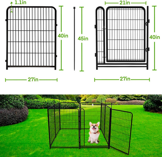 Garden Fencing 40 inch High, Dog Fence Outdoor for Yard, 8 Panels Total 18Ft(L)，Gate 21 inches Wide with Low Sills. Fencing for Garden Beds, Rabbit Fence, Anti Dig Fences Barrier