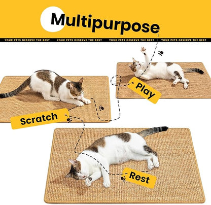 Extra Large Cat Scratcher Mat (27.5" x 35.4"), Natural Sisal Cat Scratching Pad for Indoor Cats, Mess-Free Cat Scratch Rug & Cardboard Alternative, Couch & Furniture Protector