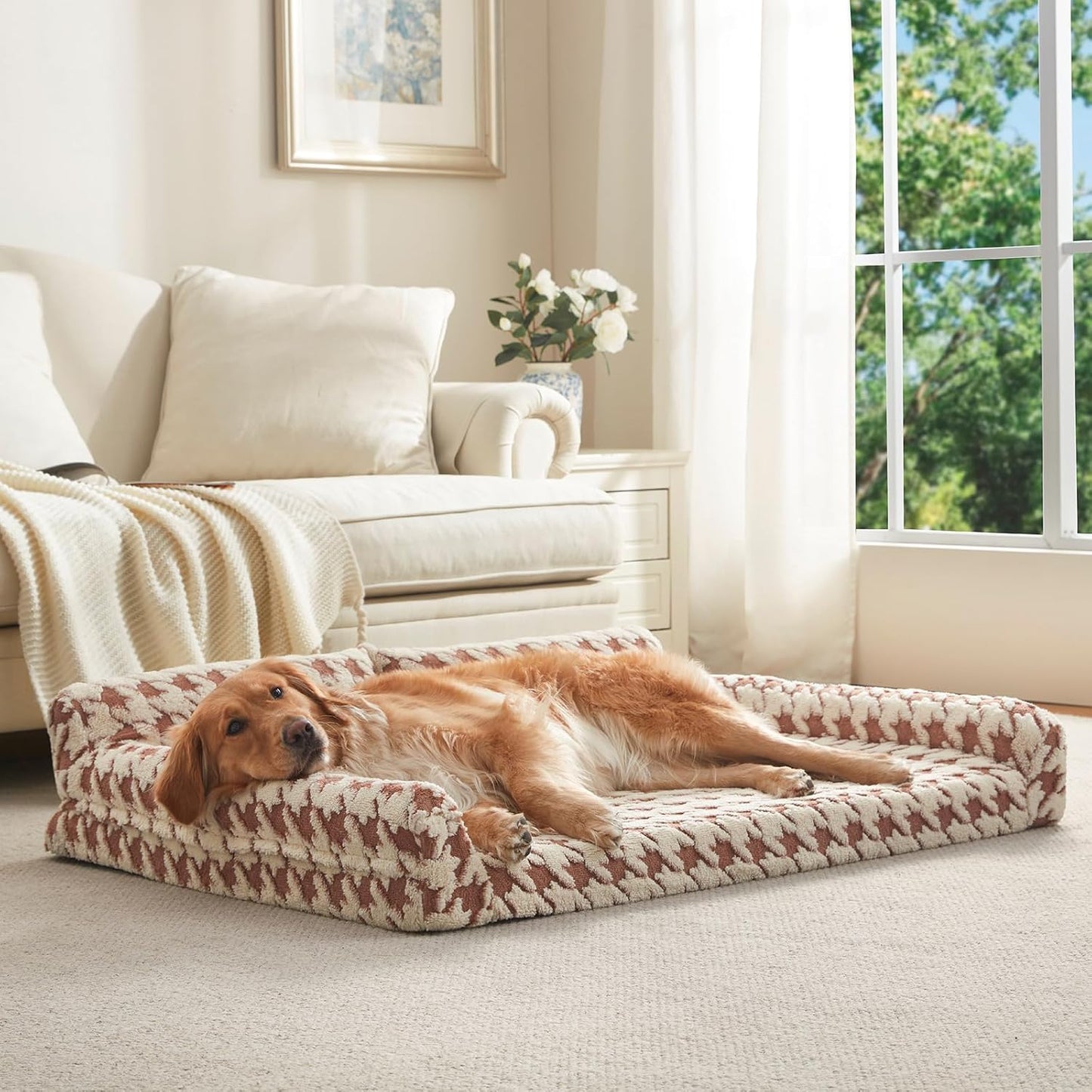 FURTIME Orthopedic Dog Beds Large Sized Dog, XL Washable Memory Foam Pet Couch Bed with Removable Washable Cover, Non-Slip Bottom with Bolster Sides, Brown