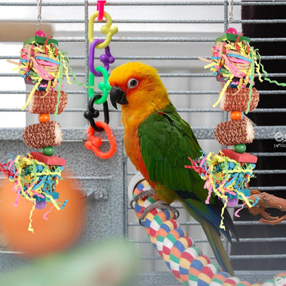 2pcs Bird Toys, Parrot Toys for Parakeets Cockatoos Cockatiels Budgie Conure Macaw Corn Cob Shredding Paper Tearing & Foraging Toy Chewing Hanging Toy Cage Accessories for Small & Medium Birds Pet