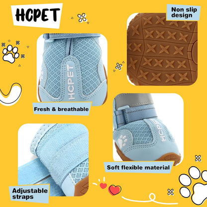 Hcpet Dog Shoes, Dog Boots for Large Dogs, Breathable Dog Booties Paw Protector for Summer Hot Pavement, Winter Snowy Day, Outdoor Walking, Indoor Hardfloors Anti Slip Sole Blue Size 6