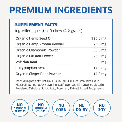 Hemp Calming Chews for Dogs - Natural Anxiety Relief Treats - Separation, Stress, Barking, Thunderstorms - 120 Dog Anxiety Chews